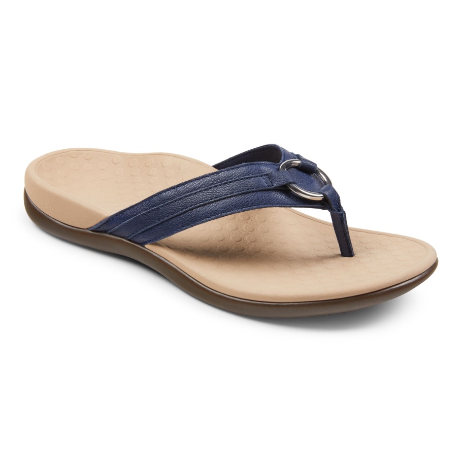Vionic Tide Aloe Zehenstegsandale Aus Marineblauem Leder
