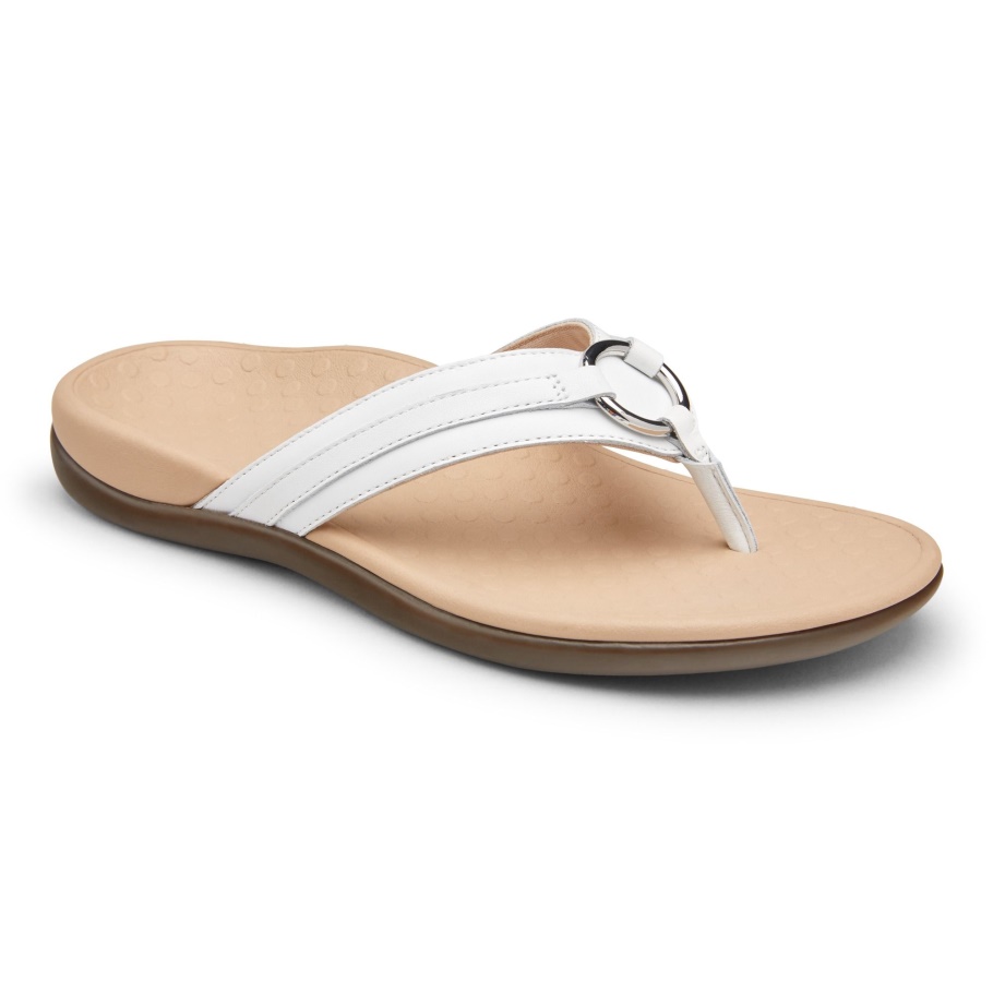 Vionic White Leather Tide Aloe Zehenstegsandale