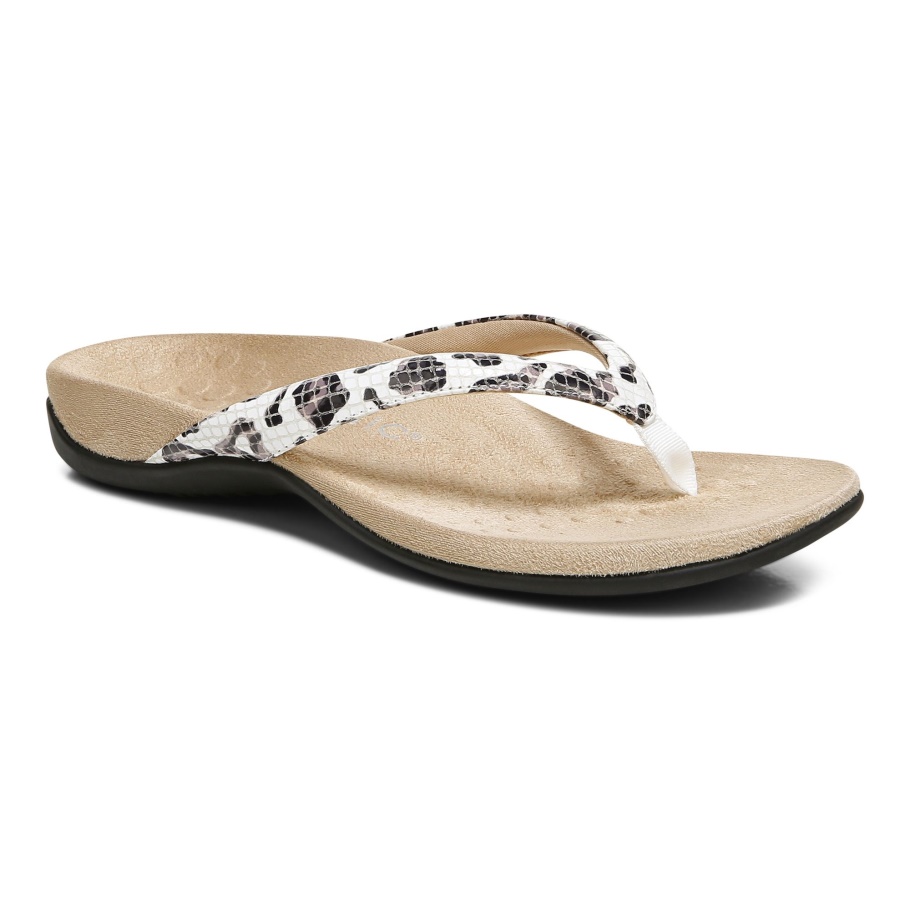 Vionic White Leopard Dillon Zehenstegsandale
