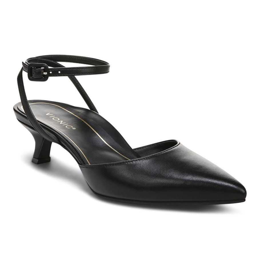 Vionic Schwarzes Jacynda Kitten Heel Aus Leder