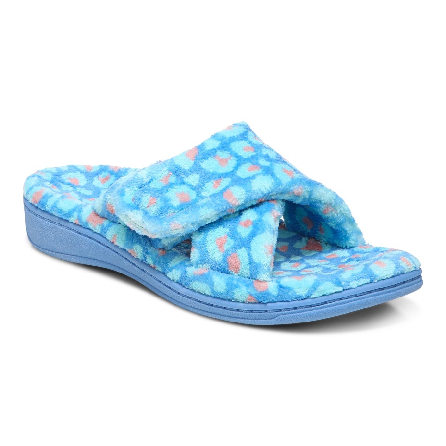 Azurblaue Vionic-Relax-Hausschuhe Mit Leopardenmuster