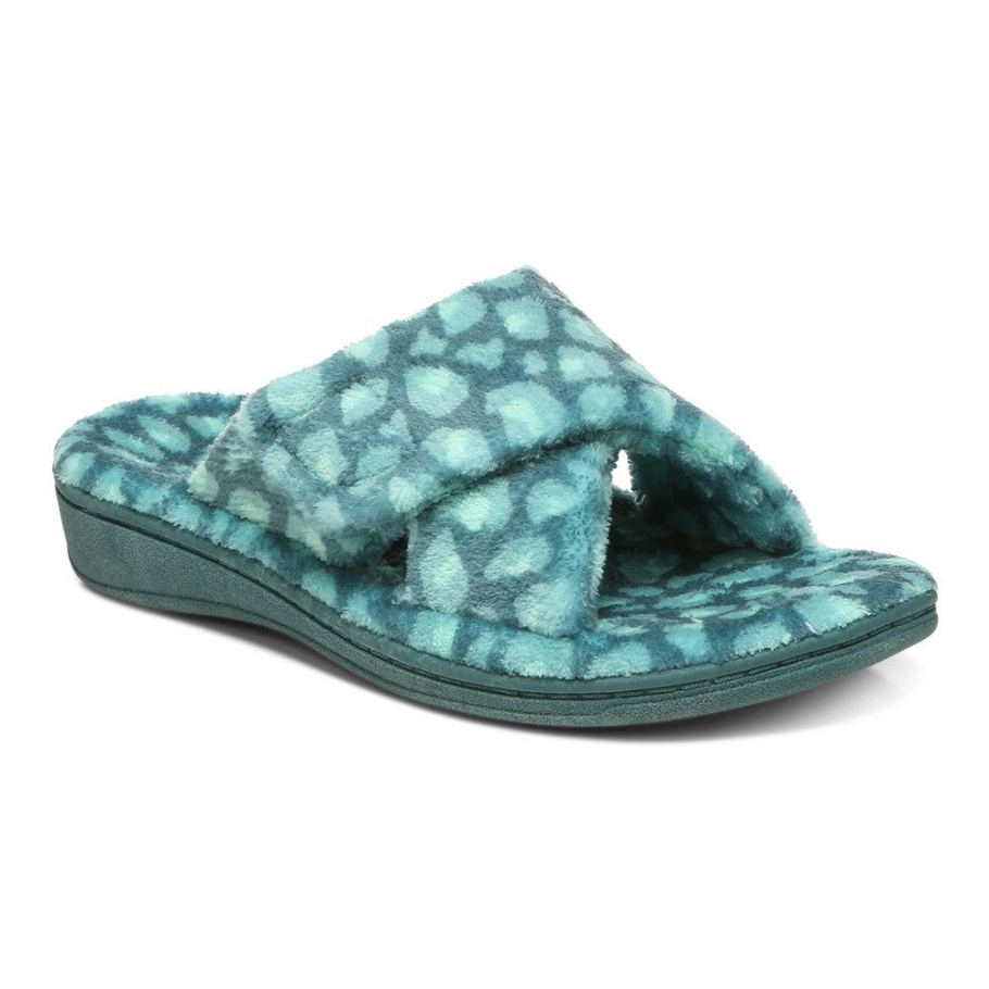 Vionic Relax Hausschuh Sträußchen Grüner Leopard