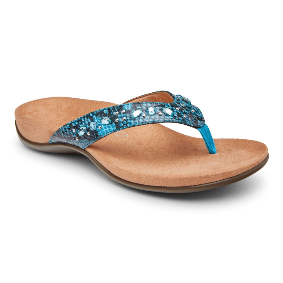 Vionic Lucia Zehenstegsandale Aqua Schlange