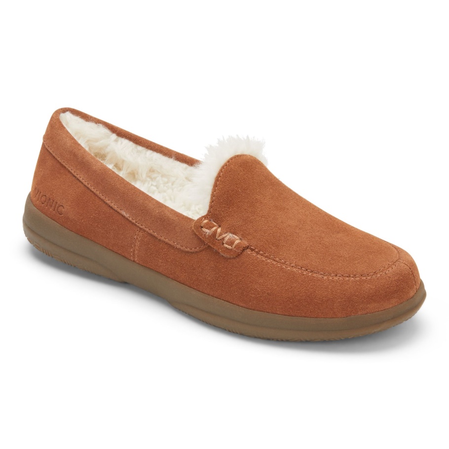 Vionic Lynez Slipper Aus Toffeefarbenem Wildleder