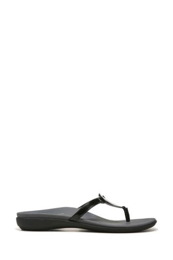 Vionic Raysa Zehensteg Schwarze Sandalen